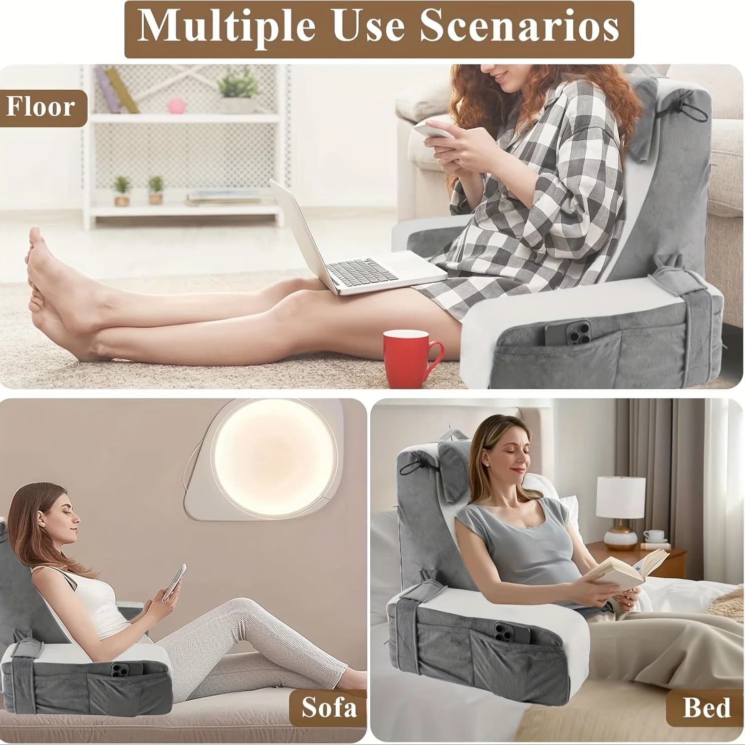 Reading Pillow — armrest and side pockets